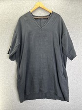 Bryn Walker Medium Dress Linen Charcoal Gray 3/4 Sleeve Lagenlook Boho V-Neck