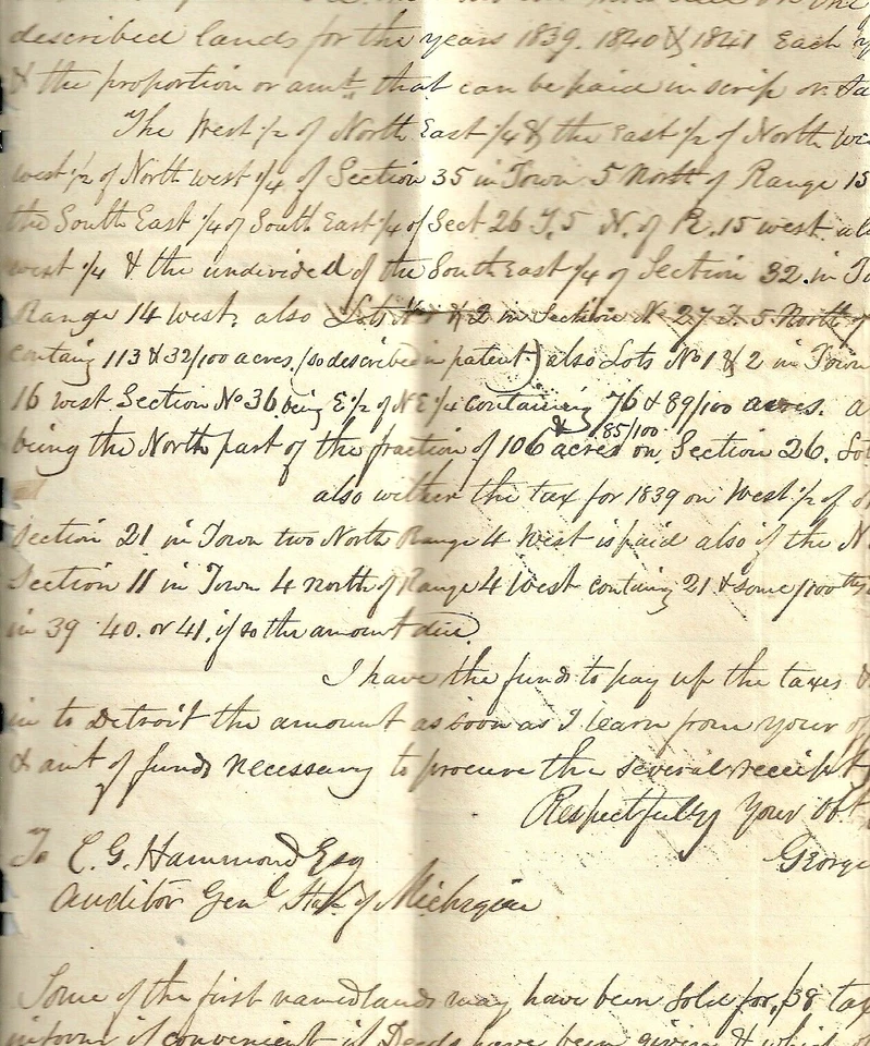 1843 stampless folded letter , to Auditor General Office, Detroit Michigan - Image 3 of 3