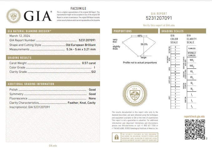 GIA certified loose .57ct I SI2 old European cut round natural diamond estate - Image 2 of 4