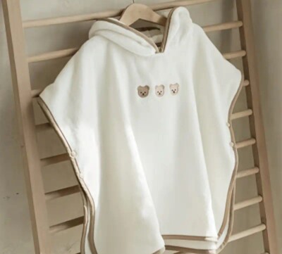 Jungen Mädchen weiß 3 Bären Hoodie weiches Badetuch Kinder Kapuzenhandtuch 