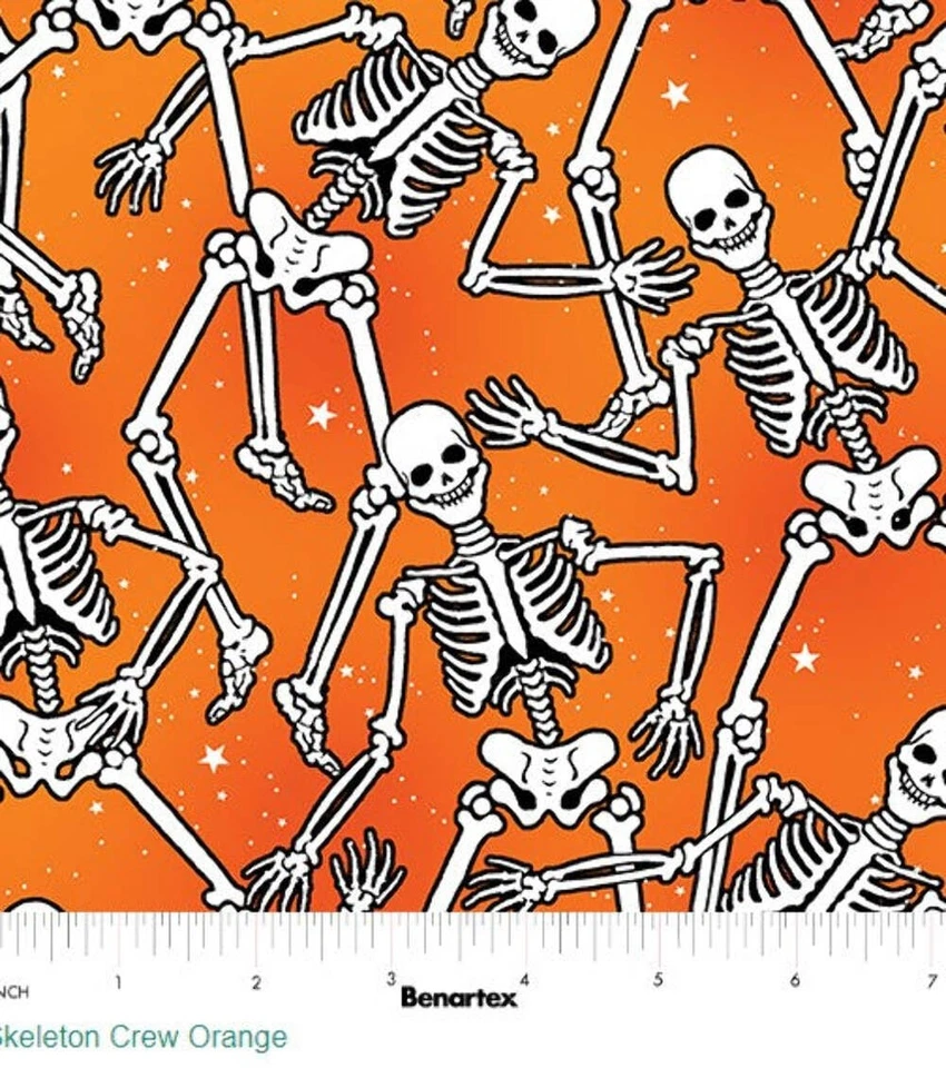 Большие скелеты Benartex Halloween Spirit светятся в темноте оранжевый 100% хлопок - Изображение 4 из 4