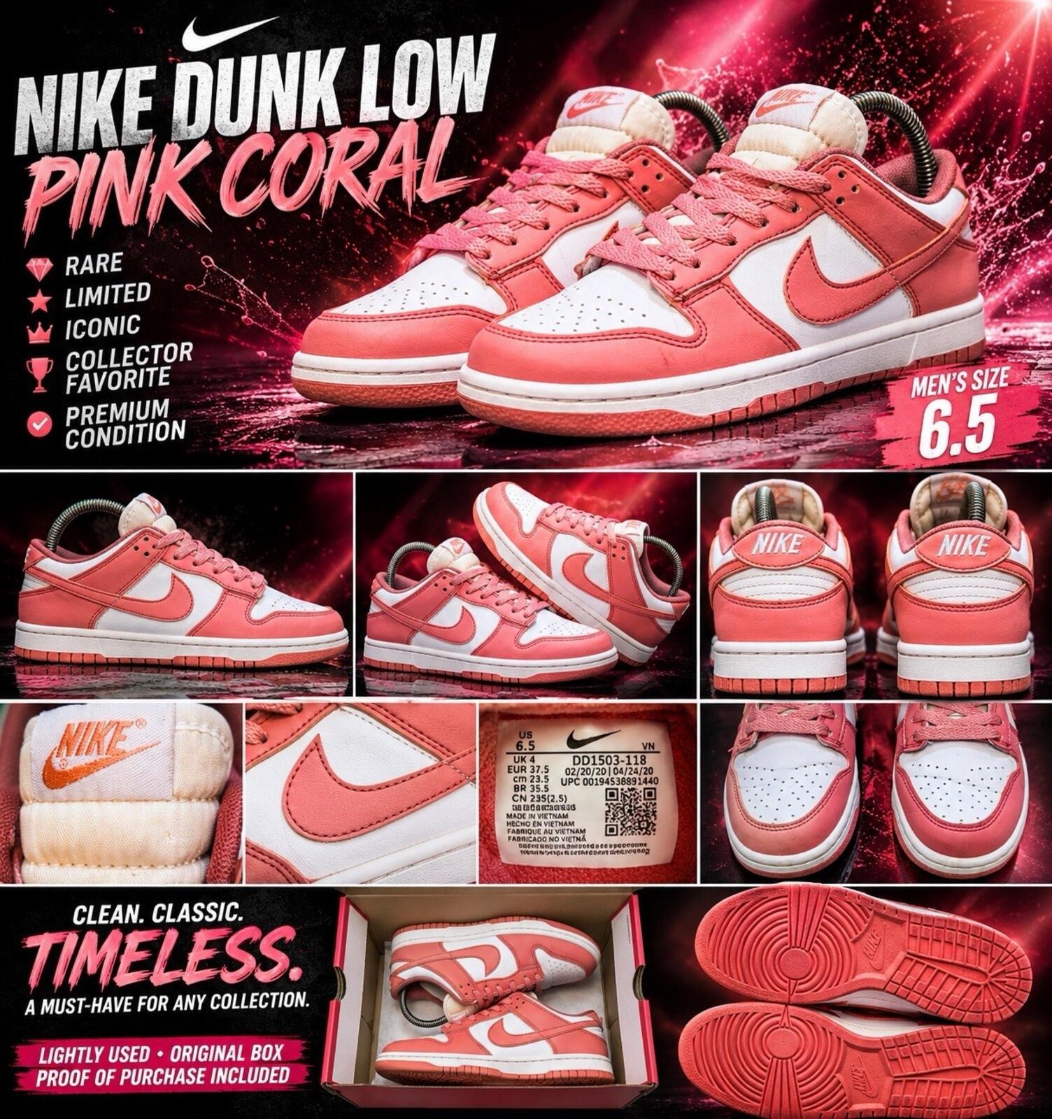 Size 6.5 - Nike Dunk Low Rose Whisper W
