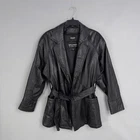 Wilsons Leather Jacket Womens XS Black Belted Thinsulate Trench Coat Mid Length