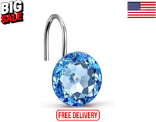 Blue Crystal Shower Curtain Hooks Set of 12 Rustproof Decorative Rings