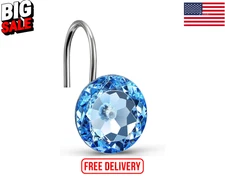 Blue Crystal Shower Curtain Hooks Set of 12 Rustproof Decorative Rings