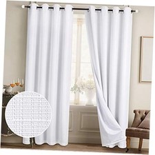 100 Blackout Curtains Linen Curtains for Bedroom Grommet 52"W x 84"L White