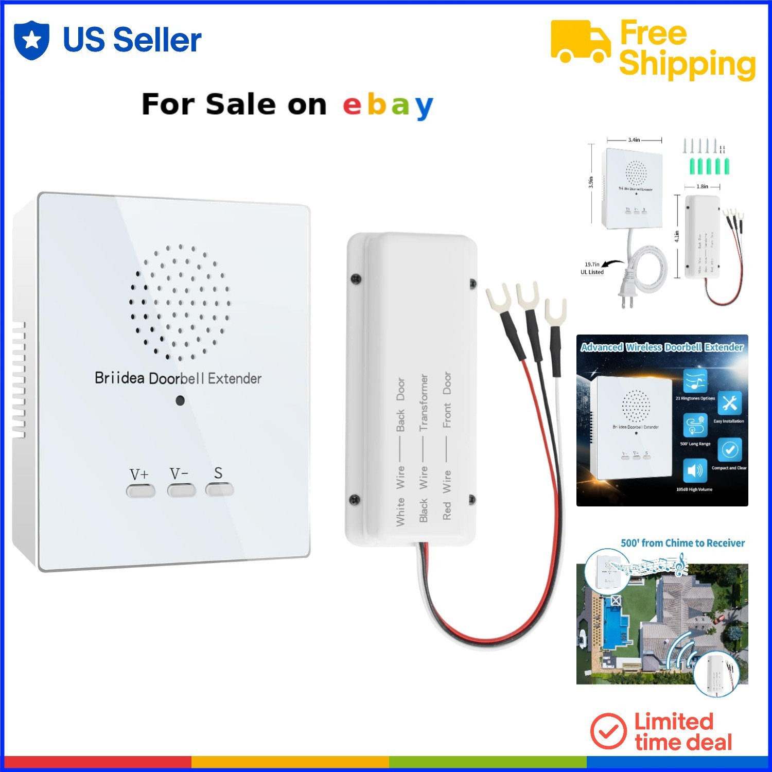Wireless Doorbell Extender 500ft Range 21 Melodies Adjustable Volume-image