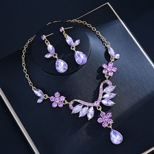 Emerald Alloy zirconia Rhinestone Jewelry Set Gold Tone Necklace Bracelet