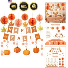 Fall Party Decorations Happy Fall Banner with Honeycomb Balls Pumpkin Maple L...