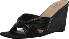 Jewel Badgley Mischka Hype Pleated Wedge Sandal Black Fabric Size 7.5 NEW IN BOX
