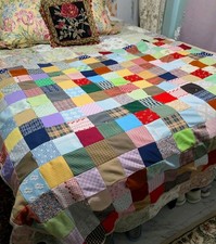 Vintag Handmade 60 X 70 Pink Red Reversible Multicolor Patchwork Polyester Quilt