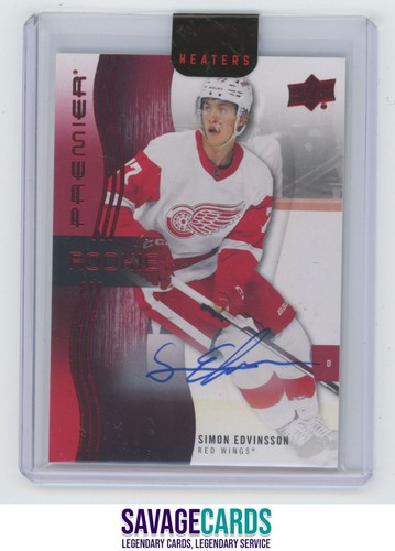 2023-24 Upper Deck Premier Rookie Auto Red Simon Edvinsson #128 Detroit Red