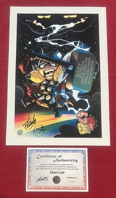 Thor Marvel Cartoon Litho Signed by Stan Lee Avengers Loki with COA Rare