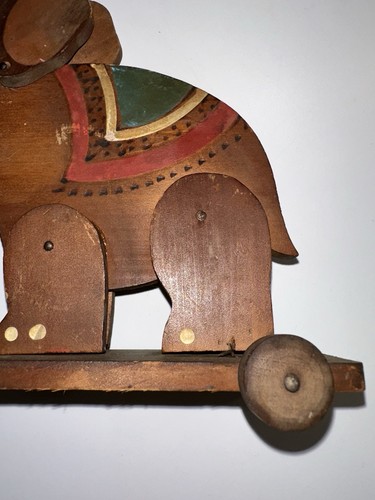 Vintage Mini Wood Elephant Push/Pull Toy on Wheels 1950s Era Handmade 5” X 6” - Picture 9 of 10