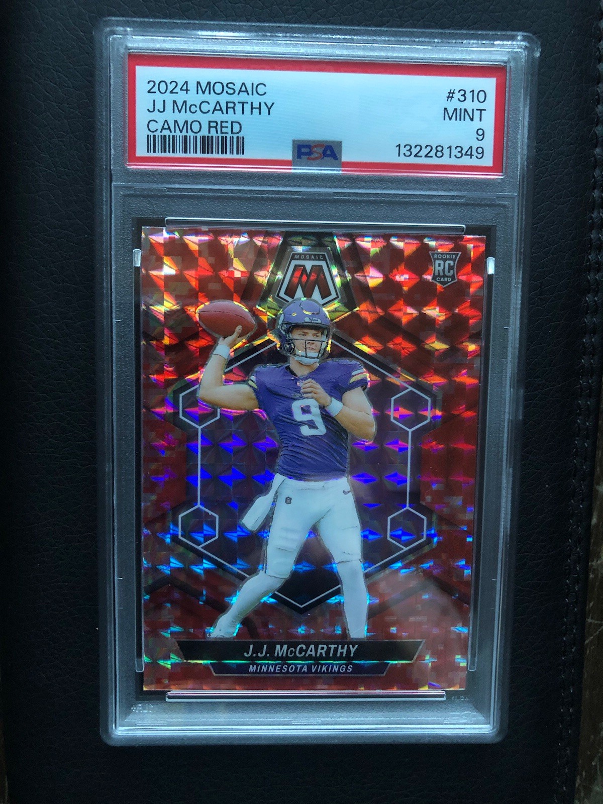 JJ McCarthy 2024 Panini Mosaic #310 Camo Red Prizm SP Rookie PSA 9 Mint