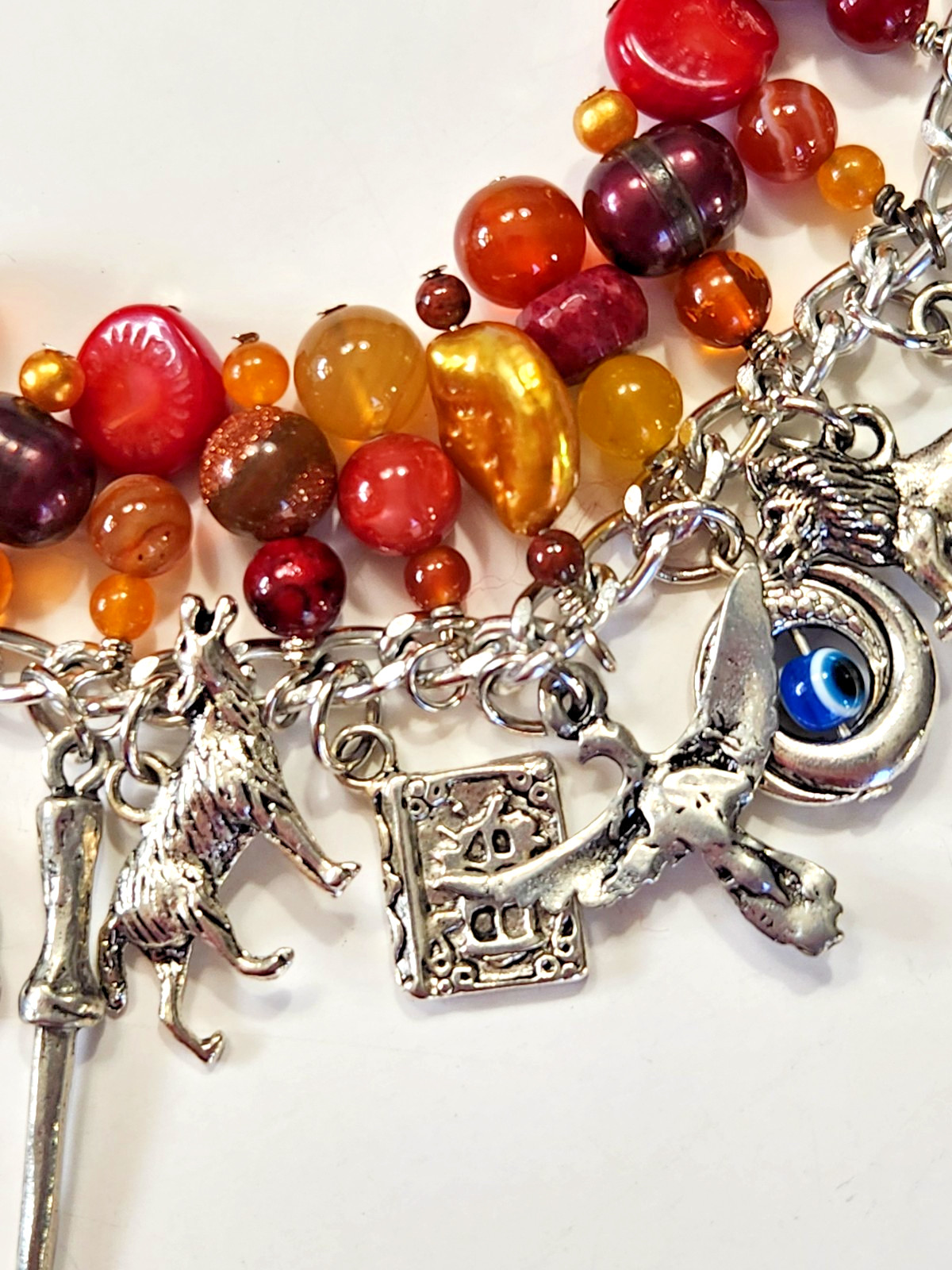 Silvertone Bracelet Multiple Dangle Charms Stone/… - image 5