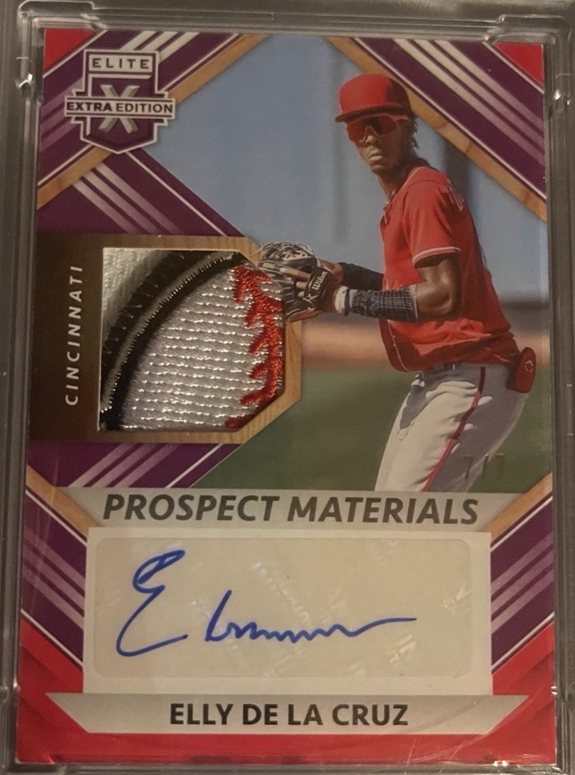 🔥2022 Panini Elite Elly De La Cruz RC 3-Color Patch Auto 7/7 Pop 1 Rare PSA 7 view 3