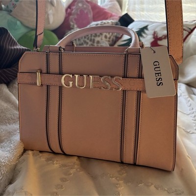 GUESS Pink Satchel Top Handle Bag | Logo Accent + Detachable Strap