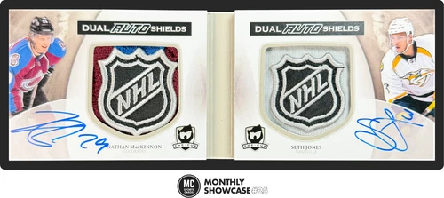 NATHAN MACKINNON SETH JONES 2013 UD THE CUP DUAL ROOKIE AUTO SHIELDS PATCH 1/1