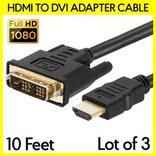 3 Pack DVI to HDMI Cable Adapter 10 Feet Connector Converter Cord Monitor TV PC