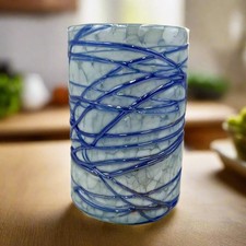 Mexican Hand Blown Drinking Glasses | White and Blue Artisan Glassware