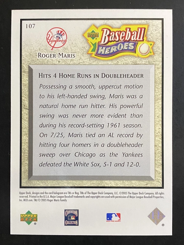 Roger Maris 2005 Upper Deck Baseball Heroes /575 New York Yankees #107 - Image 2 of 2