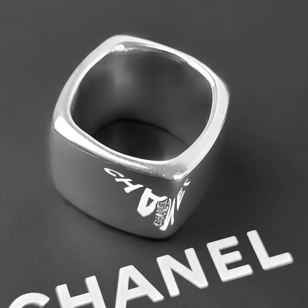 Auth CHANEL Ring Logo Square Silver 925 Unisex Jewelry Luxury Genuine thumbnail 7