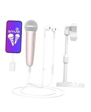 Singing Microphone with Earphone Stand, Ideal for Vocal Instrument Pink