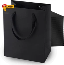 Black Gift Bags with Handles: 8X5X10 Inch 50Pcs Black Paper Bags Mopping B .....