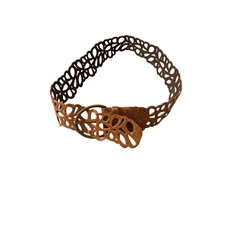 Wide Brown Genuine Leather Laser Cut Floral Belt Boho Western Festival Brass