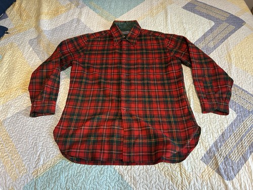 Vintage Pendleton Shirt Mens Large 100% Virgin Wool Red Green Lindsay Tartan USA