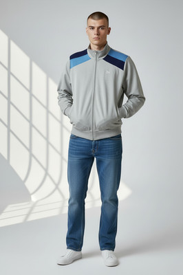 Puma Vintage 90S Retro Grey & Blue Zip Up Knit Tracktop Size 7 (XL Jacket)