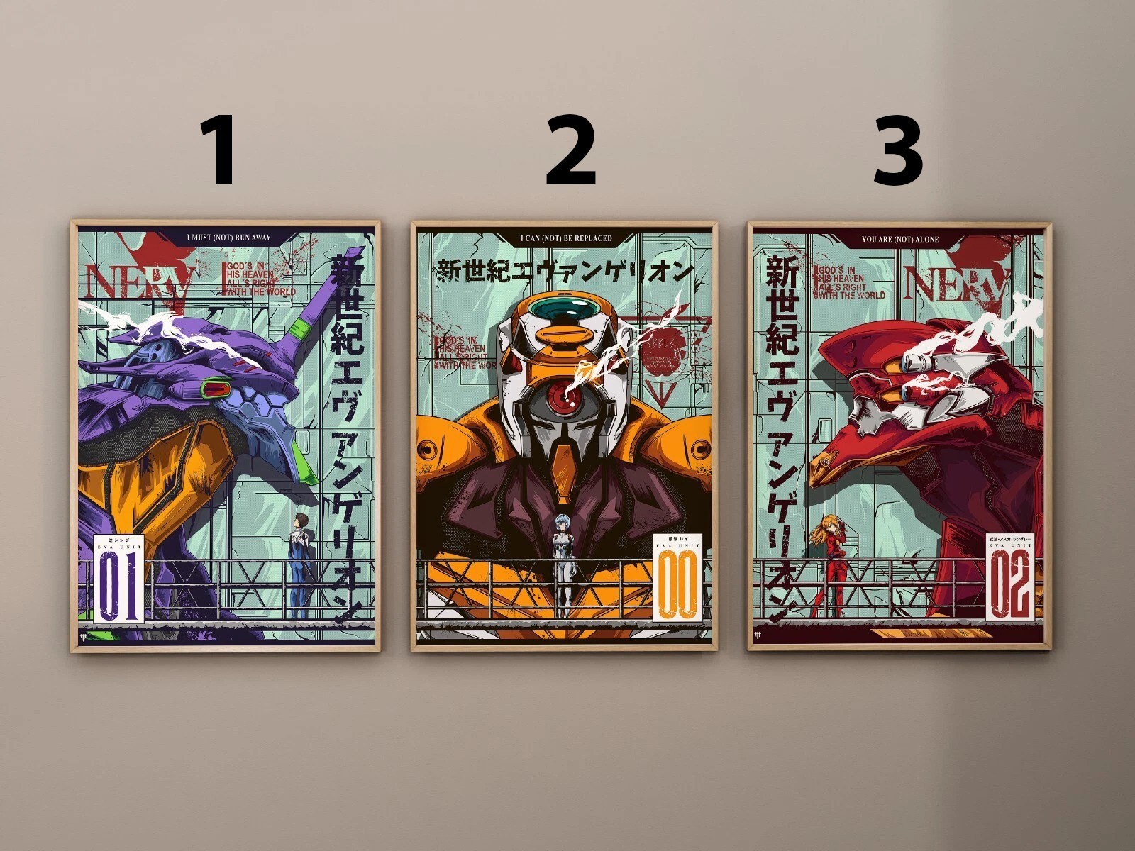 Póster mecánico de anime Neon Genesis Evangelion EVA Units 00 01 02