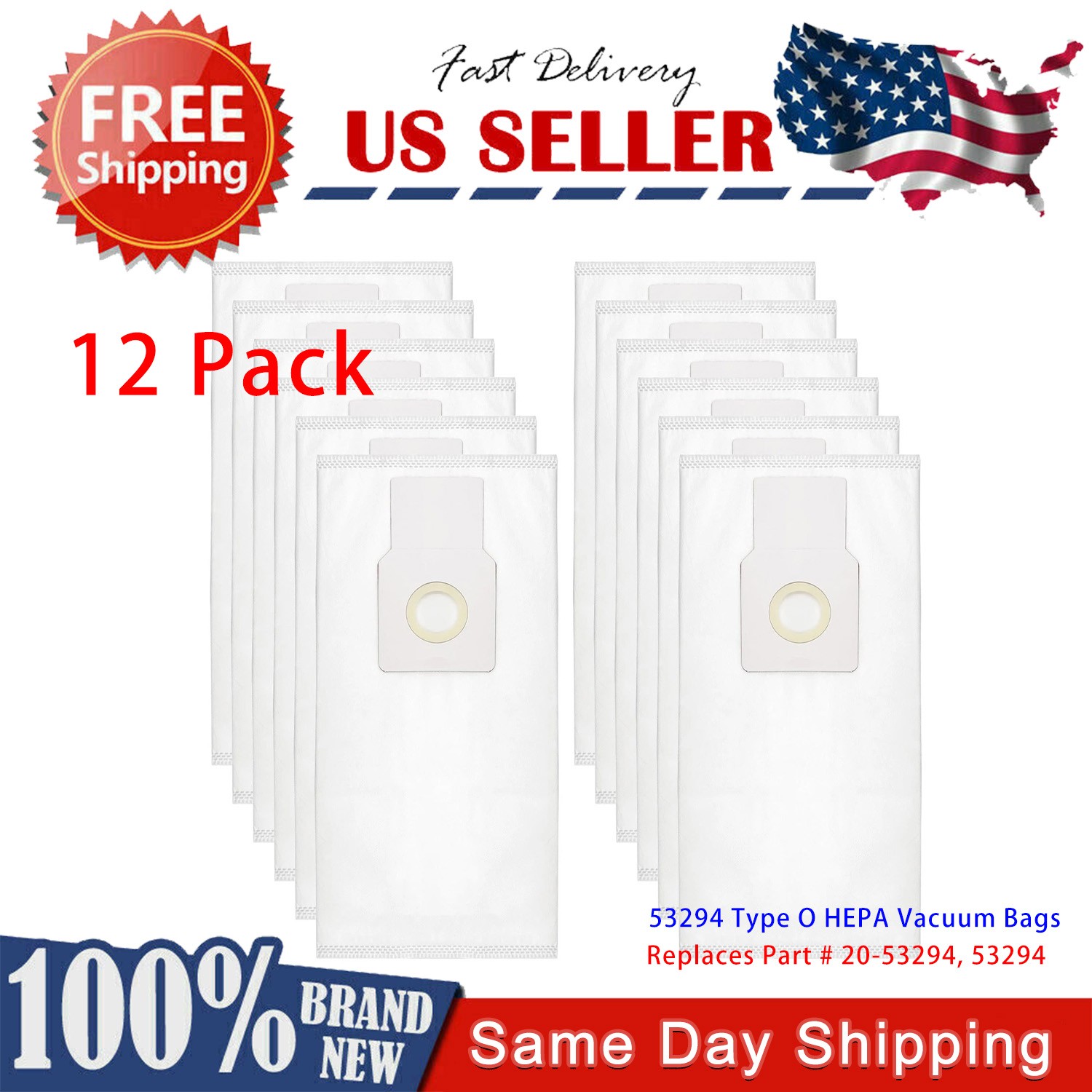 12 Pack 53294 Type O Vacuum HEPA Bags for Kenmore Upright Vacuums Style NEW