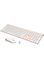 Slim Wireless Rechargeable Keyboard and Mouse Bundle White Gold DPI 1600