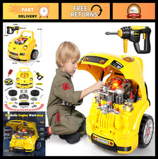 Large Truck Engine Toy Builder Kit for Toddlers Mechanic Repair Set with Light