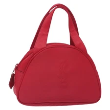 SAINT LAURENT Hand Bag Nylon Red Gold Auth yk18695