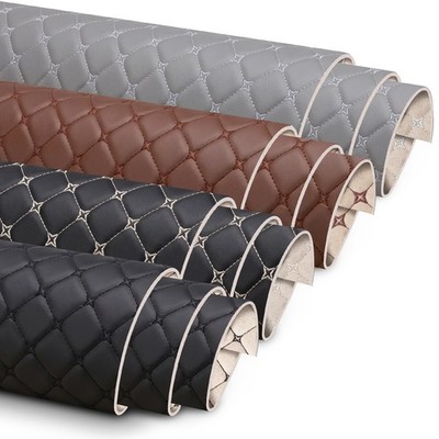 PU Leather Quilted Fabric 6mm Foam Backed for Car Seat Door Panels Headliner