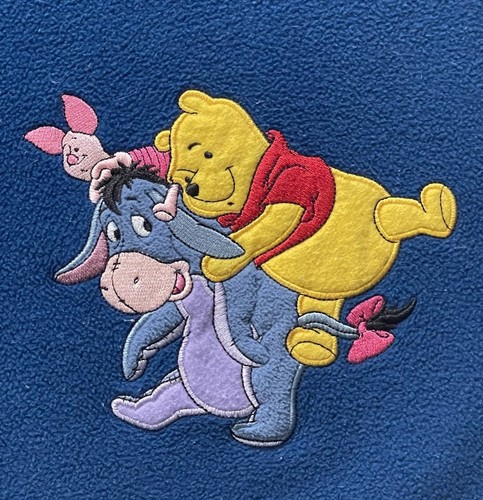 Vintage Disney Winnie the Pooh & Friends Blue Fleece Blanket 60" x 50" Red Trim - Picture 2 of 7