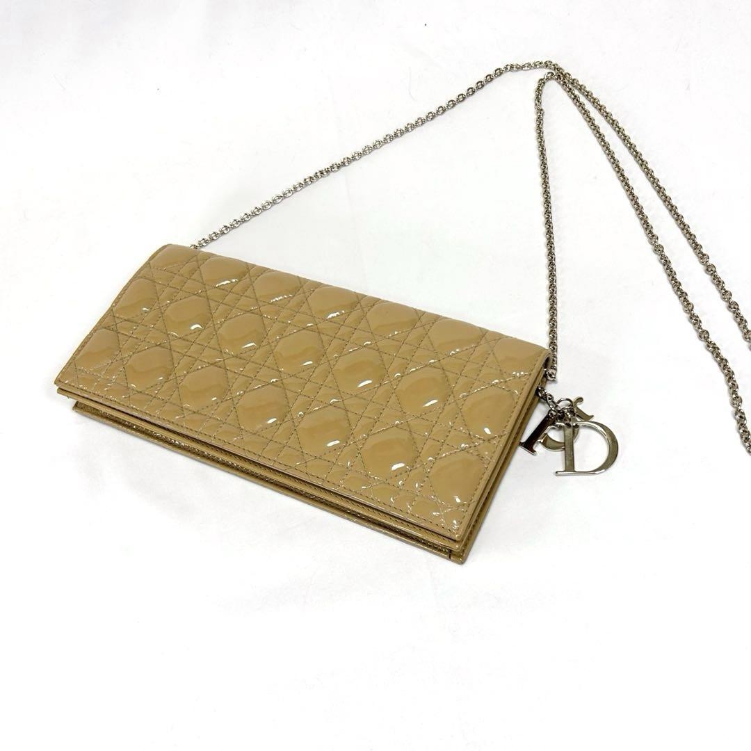 Christian Dior Patent Leather Chain Shoulder Bag Beige New