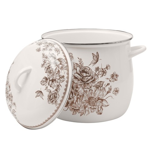 Olla de acero esmaltado 12 cuartos de galón vintage floral cocina esencial duradera nueva - Imagen 3 de 9
