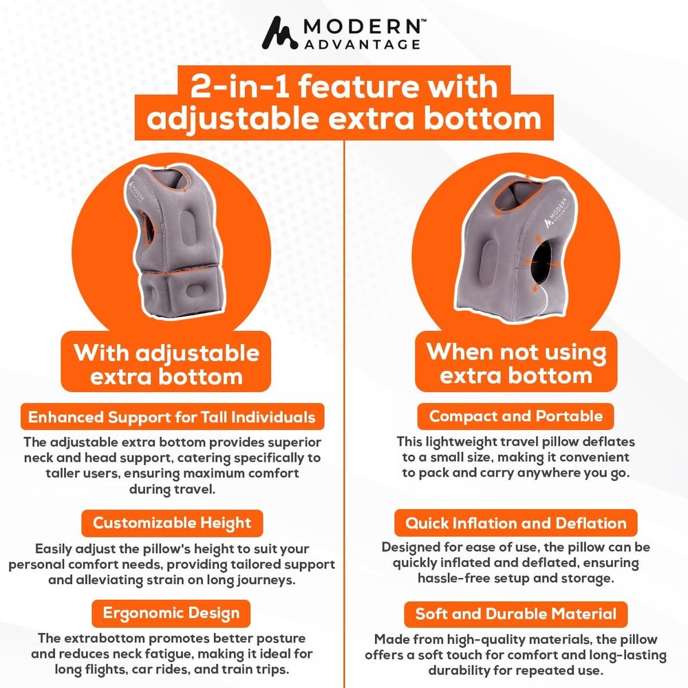 Adjustable Inflatable Travel Pillow for Airplanes with Extra Neck Support