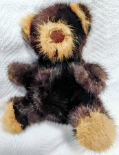 Vintage Mink Stuffed Teddy Bear Dark Brown and Beige 8 inches high by 6