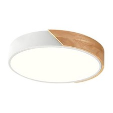Modern Dimmable White Flush Mount Ceiling Light Wood Close to White 11.8in