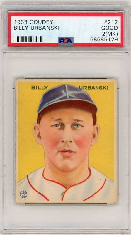 1933 Goudey #212 Billy Urbanski Boston Braves PSA 2 (MK)