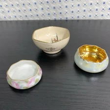 Vintage salt Cellar Lot Of 3 Belleek D&C Japan France Gold edge