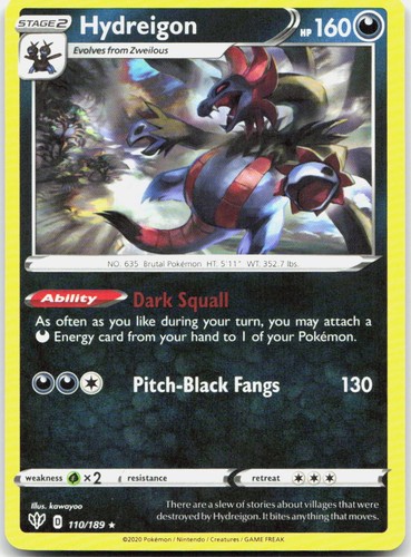 Hydreigon 110/189 Rare Darkness Ablaze Pokemon Near Mint