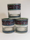 Set Lot of 3 Vintage Coca Cola 12 oz. Glasses Tumblers Stained Glass