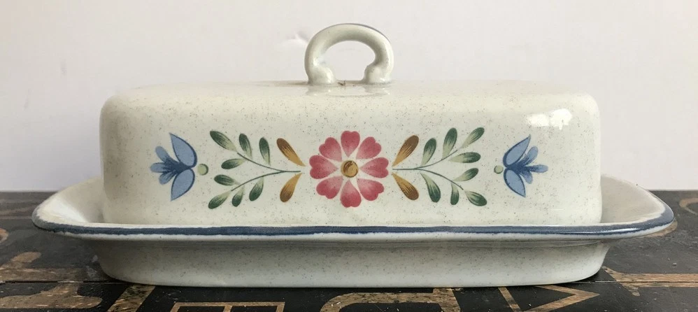 Vintage International Stoneware Japan Butter Dish American Patchwork