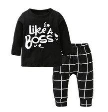 2 Pcs Newborn Toddler Baby Boy Clothes Set Long Sleeve Letter Like A Boss T-shir